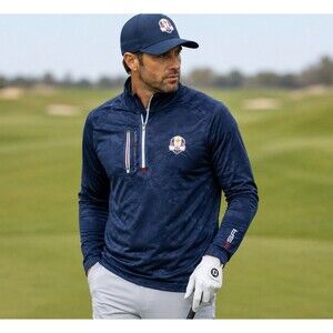 RLX Ralph Lauren 2018 Ryder Cup Golf 1/4 Zip Blue USA Camo Pullover Men Sz XL